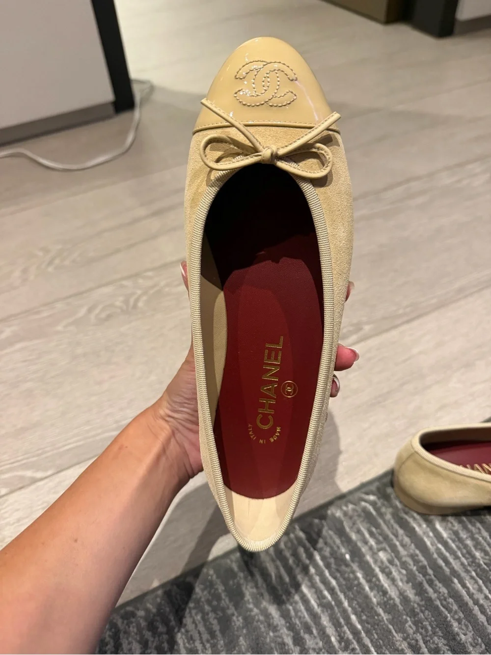 CHANEL NWT Beige Cap-Toe Ballet Flats